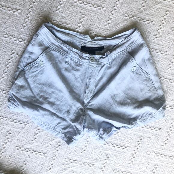 Calvin Klein Linen Blend Chino Shorts Light Blue 6 Mid Rise Coastal Preppy - Picture 1 of 8